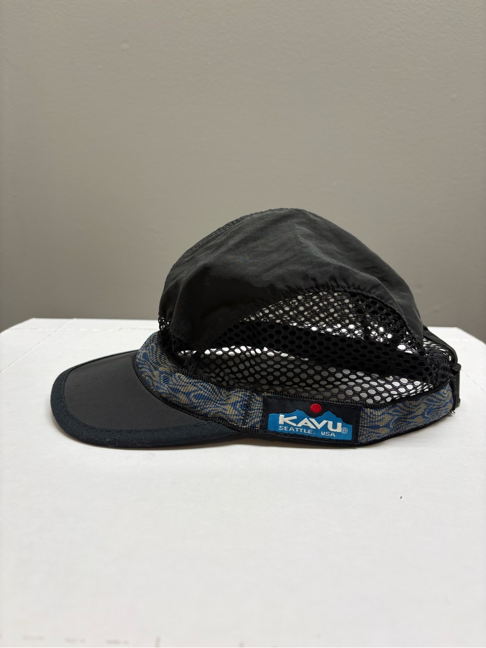Vintage Kavu Black Mesh Cap with Blue Patterned Trim